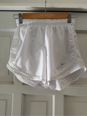Nike White Women's Athletic Running Shorts with Gray Swoosh